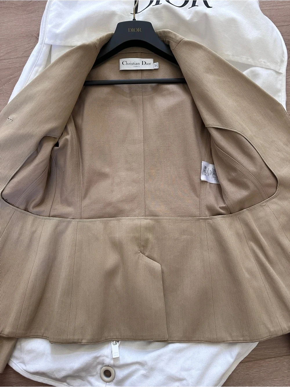 Christian Dior Bar Blazer — Beige Canvas, Bee Emblem